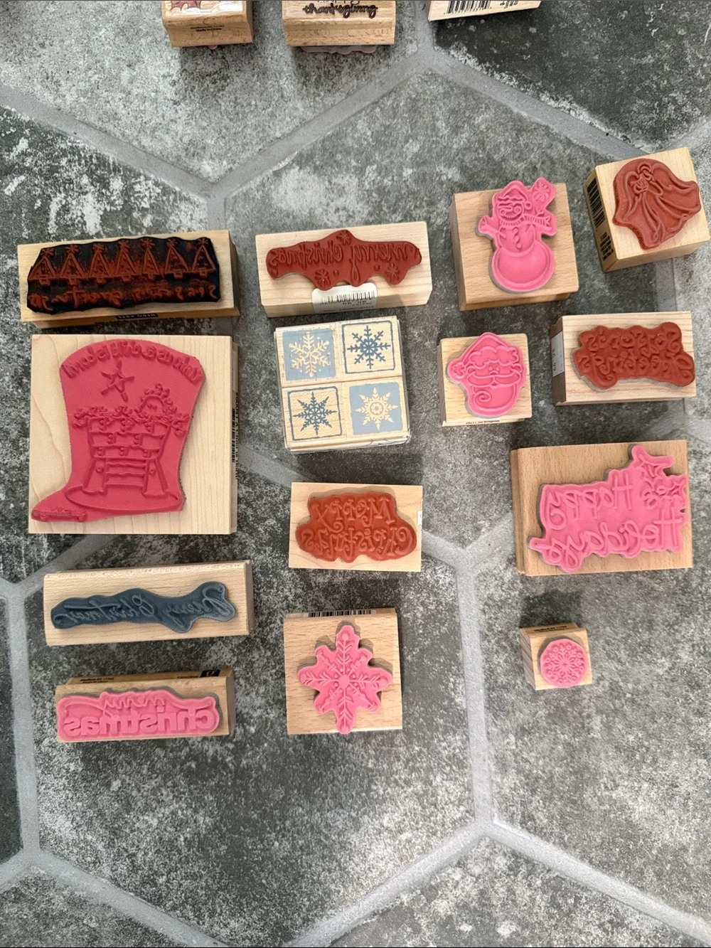 Giant Lot of 43 Mixed Holiday Wooden Rubber Stamps - Assorted Seasonal Designs